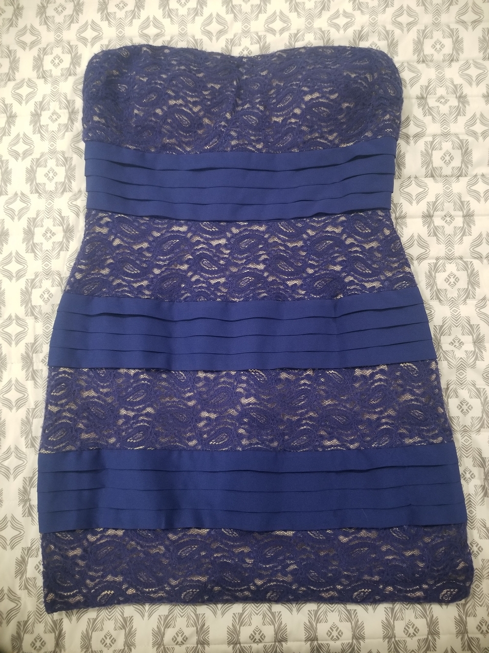 Gianni Bini Strapless Cobalt Blue Lace Bandage Dress